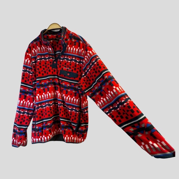 Eddie Bauer Men’s Fleece Sweater T2XL Red Geometric Pattern - Picture 7 of 14